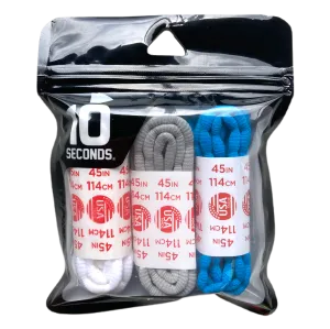 10 Seconds® Athletic Bubble Laces | White/Silver/Neon Blue Multi-Pack