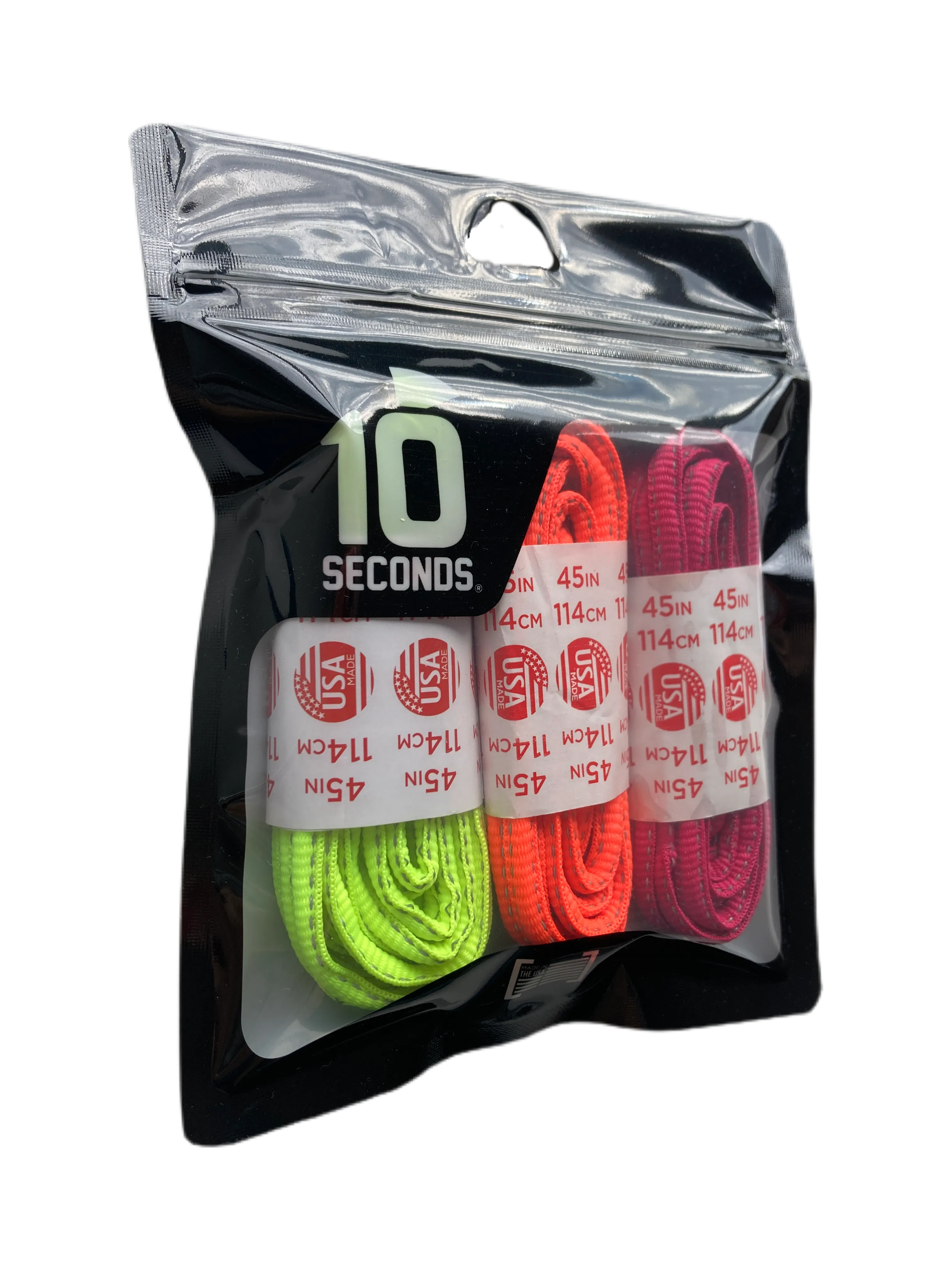 10 Seconds ® Reflexall ® Athletic Oval Laces |  Neon Yellow/Hot Red/Fuschia Reflective Multi-Pack