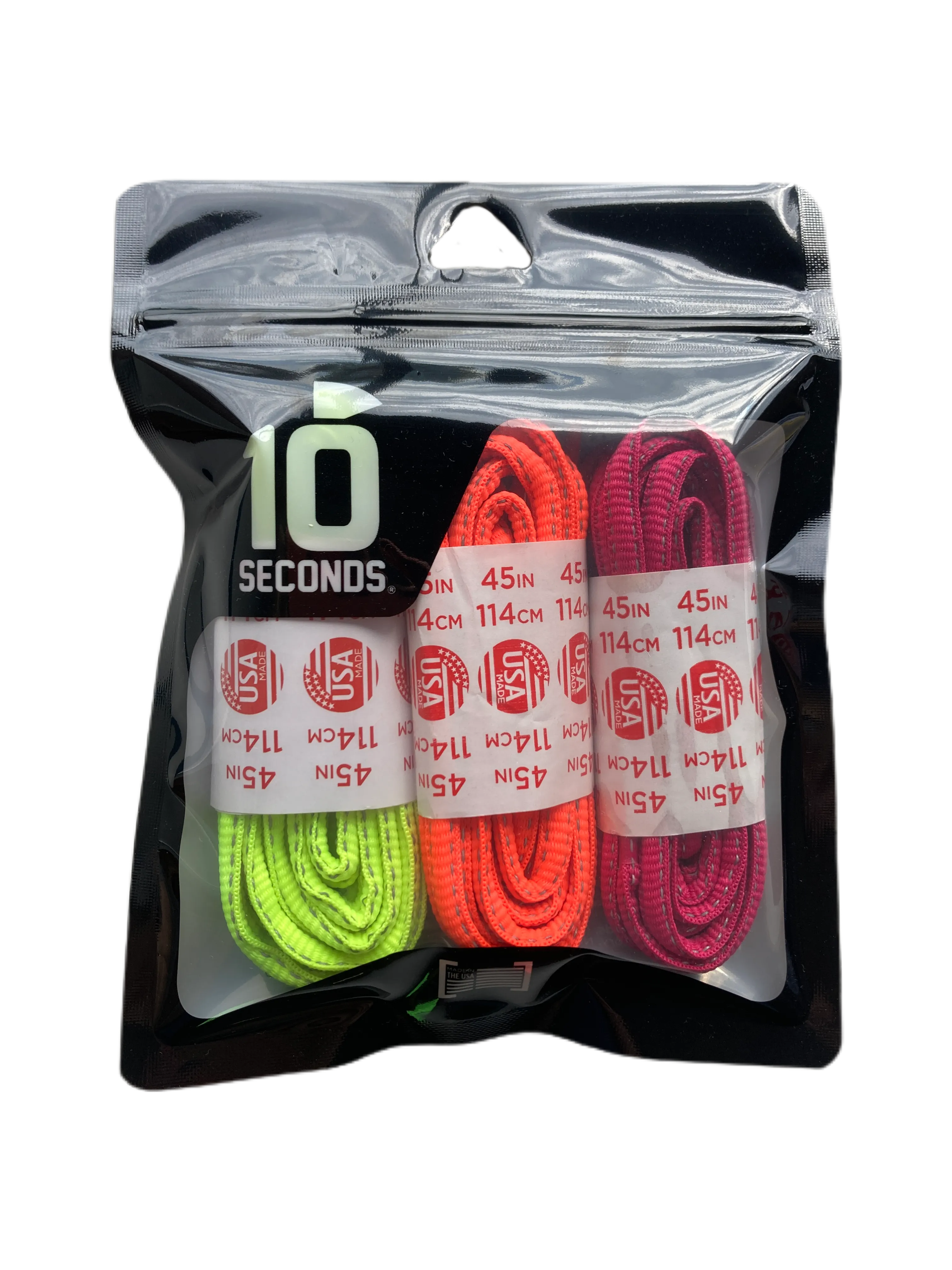 10 Seconds ® Reflexall ® Athletic Oval Laces |  Neon Yellow/Hot Red/Fuschia Reflective Multi-Pack