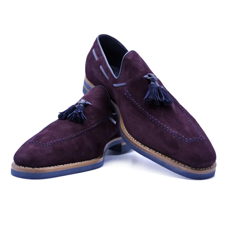 16-628-BDX CARMEN Sueded Goatskin & Crocodile Tassel Loafer, Bordeaux