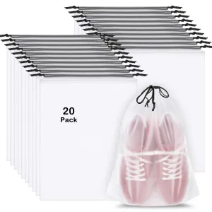 20 Pack Shoe Bags for Travel, 15.7" x 11.8" Clear Travel Shoe Bags for Packing, Large Waterproof Portable Drawstring Travel Shoe Storage Bag Travel Essentials Women for and Men