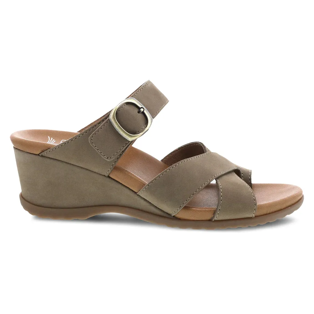 Aubree Strappy Toe Loop Slide Wedge in Taupe Nubuck CLOSEOUTS