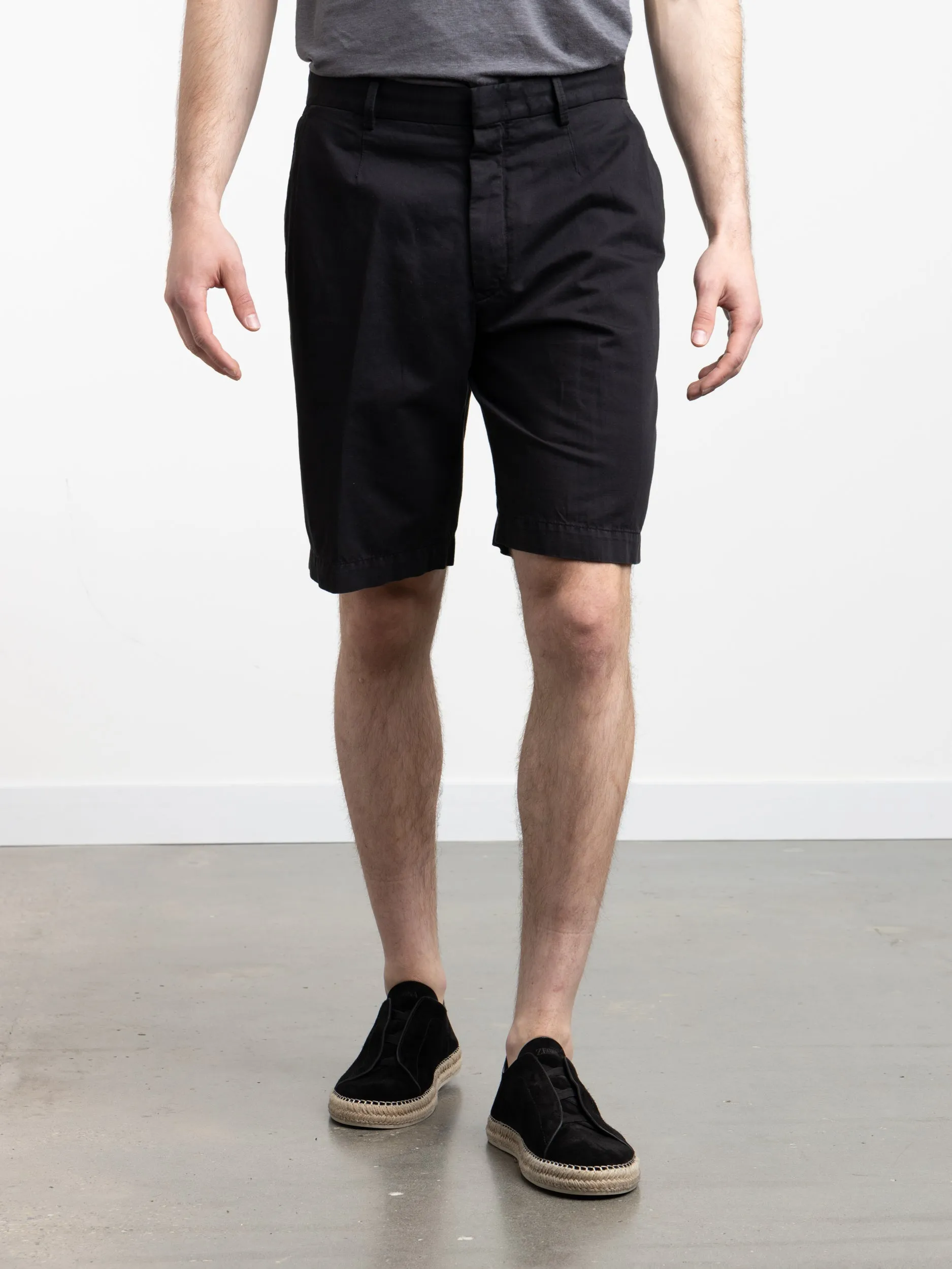 Black Cotton-Linen Shorts