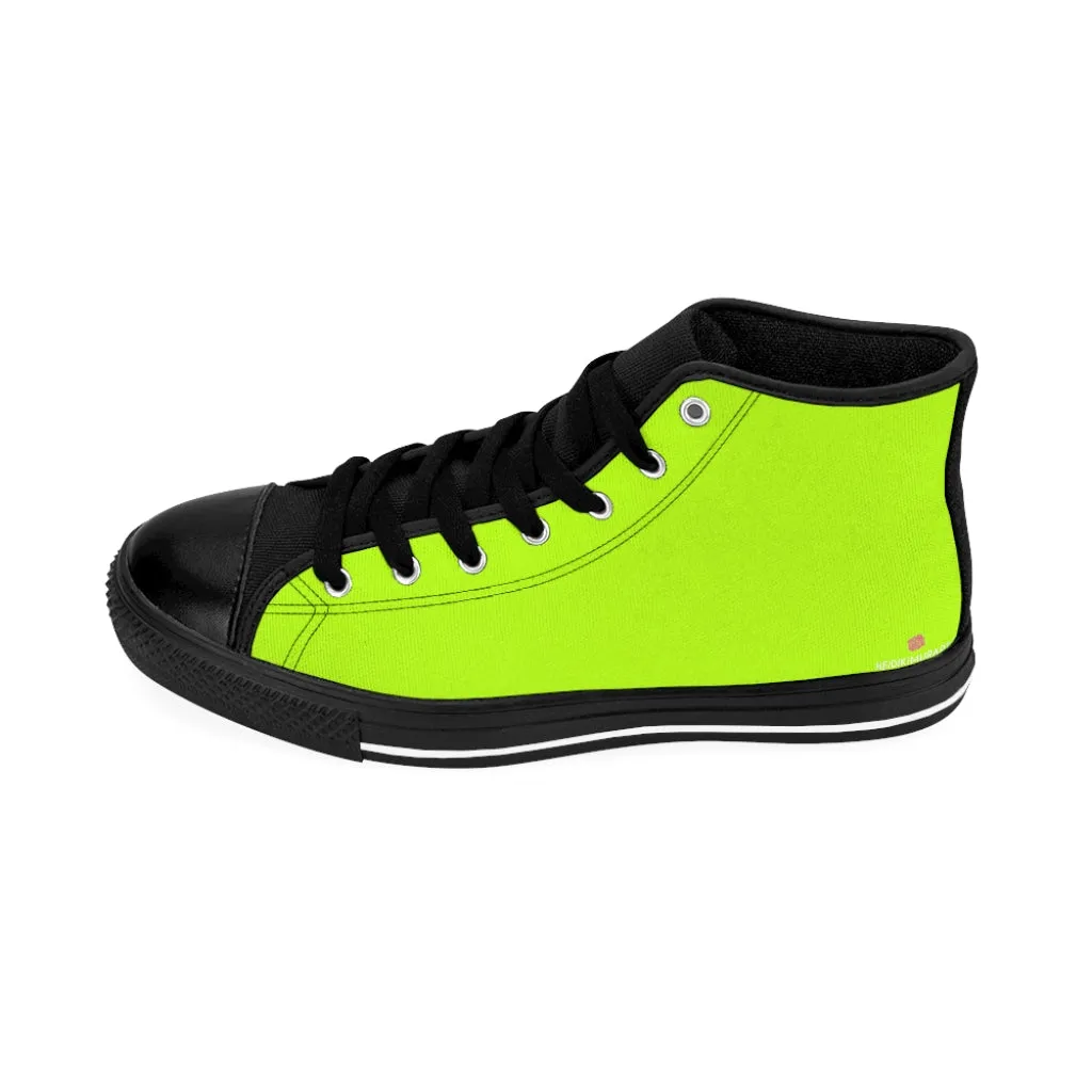 Bright Green Men's High Tops, Best Solid Color Men's Classic Fashion Running Canvas Sneakers