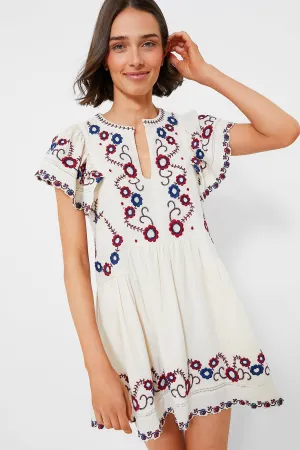 Cream Multi Soren Embroidery Short Sleeve Dress