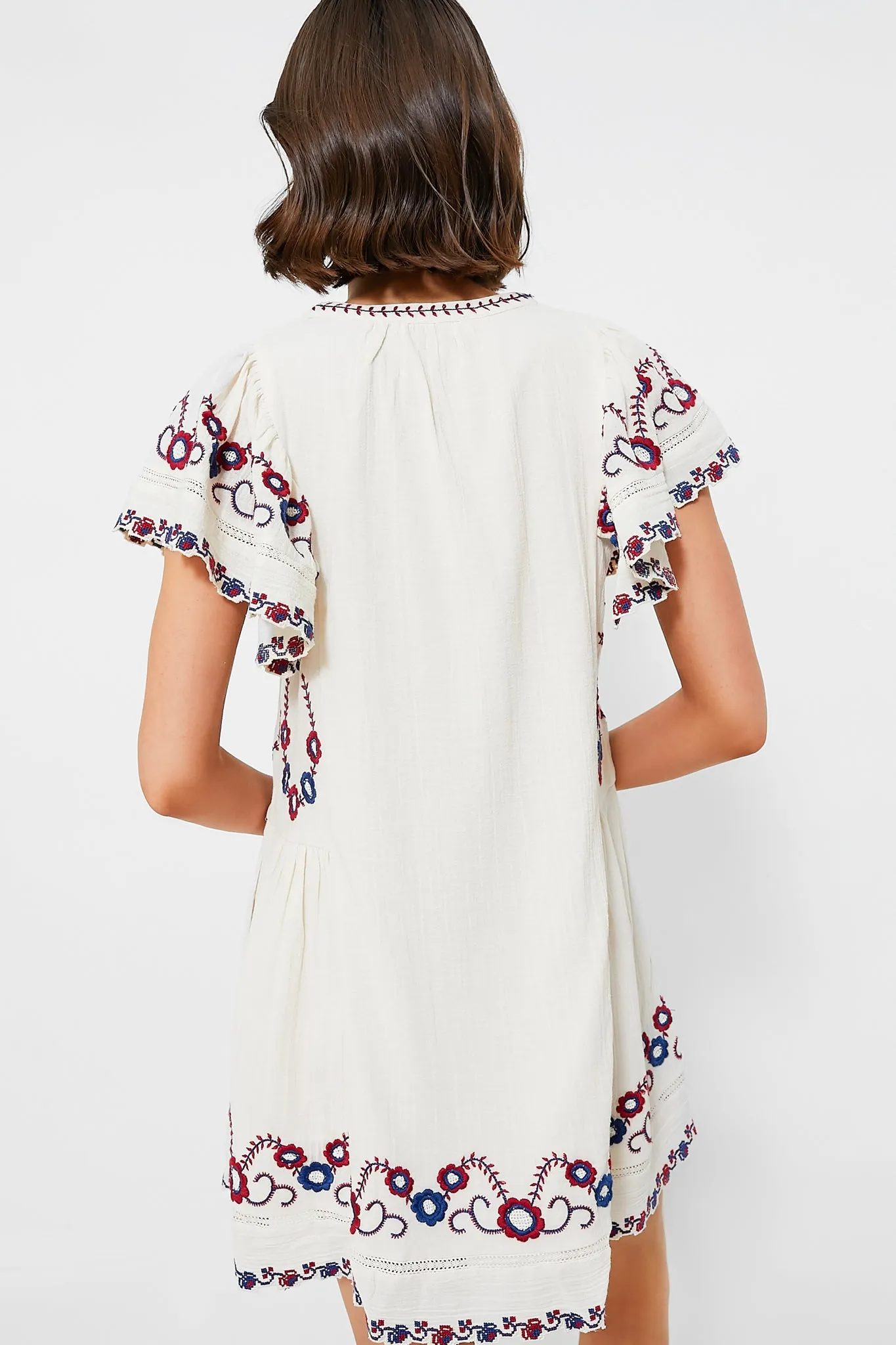 Cream Multi Soren Embroidery Short Sleeve Dress