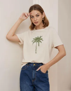 Flo Palm Tree Tee in Cream