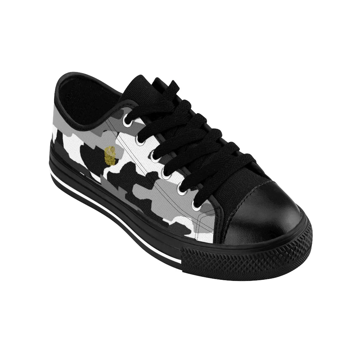 Gray Camo Men's Low Tops, Camouflage Military Print Designer Men's Low Top Sneakers