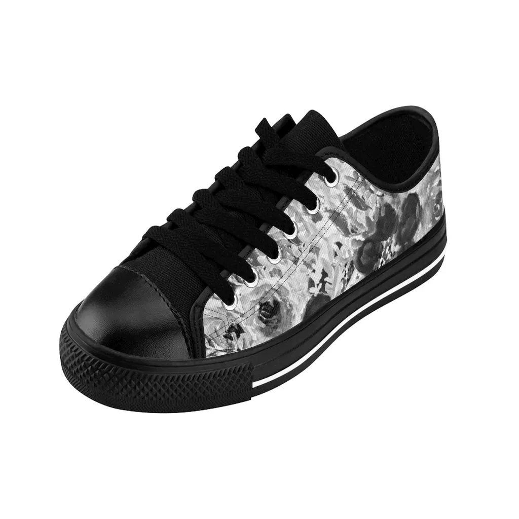 Grey Floral Print Men's Sneakers, White Flower Print Low Top Best Fashion Sneakers For Men