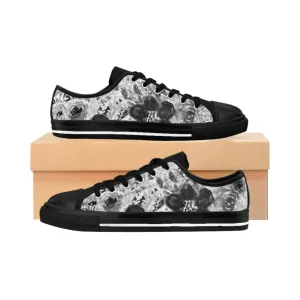 Grey Floral Print Men's Sneakers, White Flower Print Low Top Best Fashion Sneakers For Men