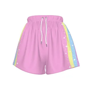 Happy Rainbow Cloud Pink Women's Sports Shorts