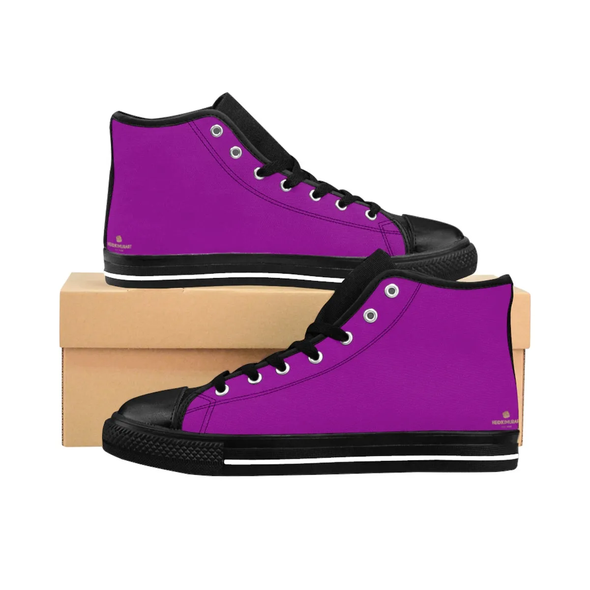 Hot Purple Men's High Tops, Solid Color Print Premium High-top Premium Fashion Sneakers