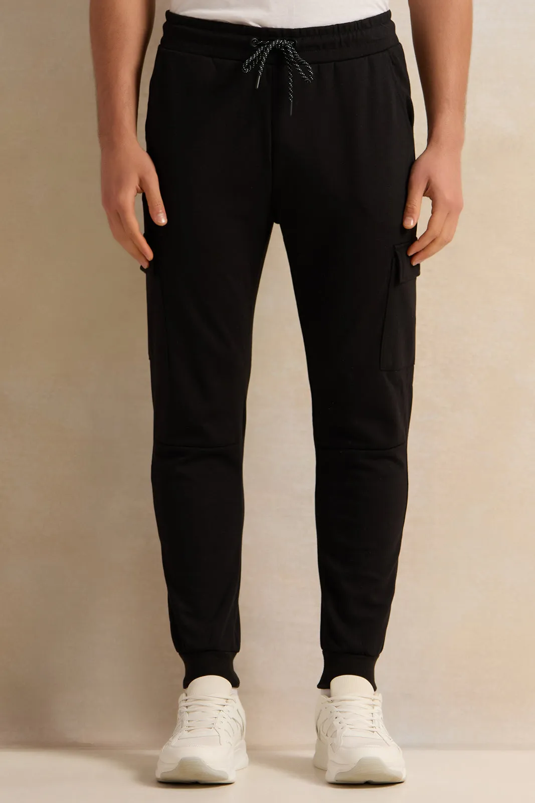 Men Black Cargo Pocket Active Track Pants