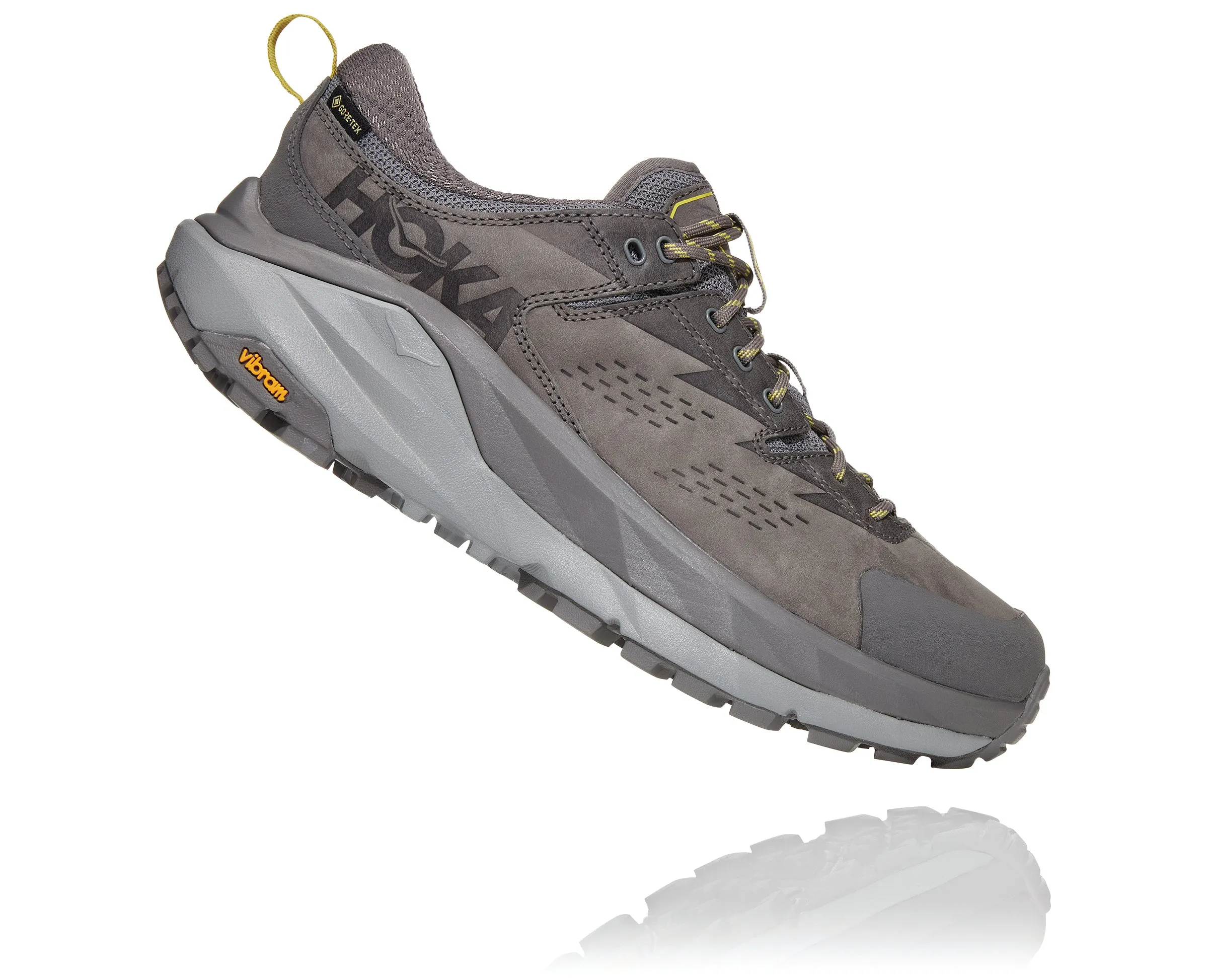 Men's Hoka One One Kaha Low GTX Color: Charcoal Grey/Green Sheen