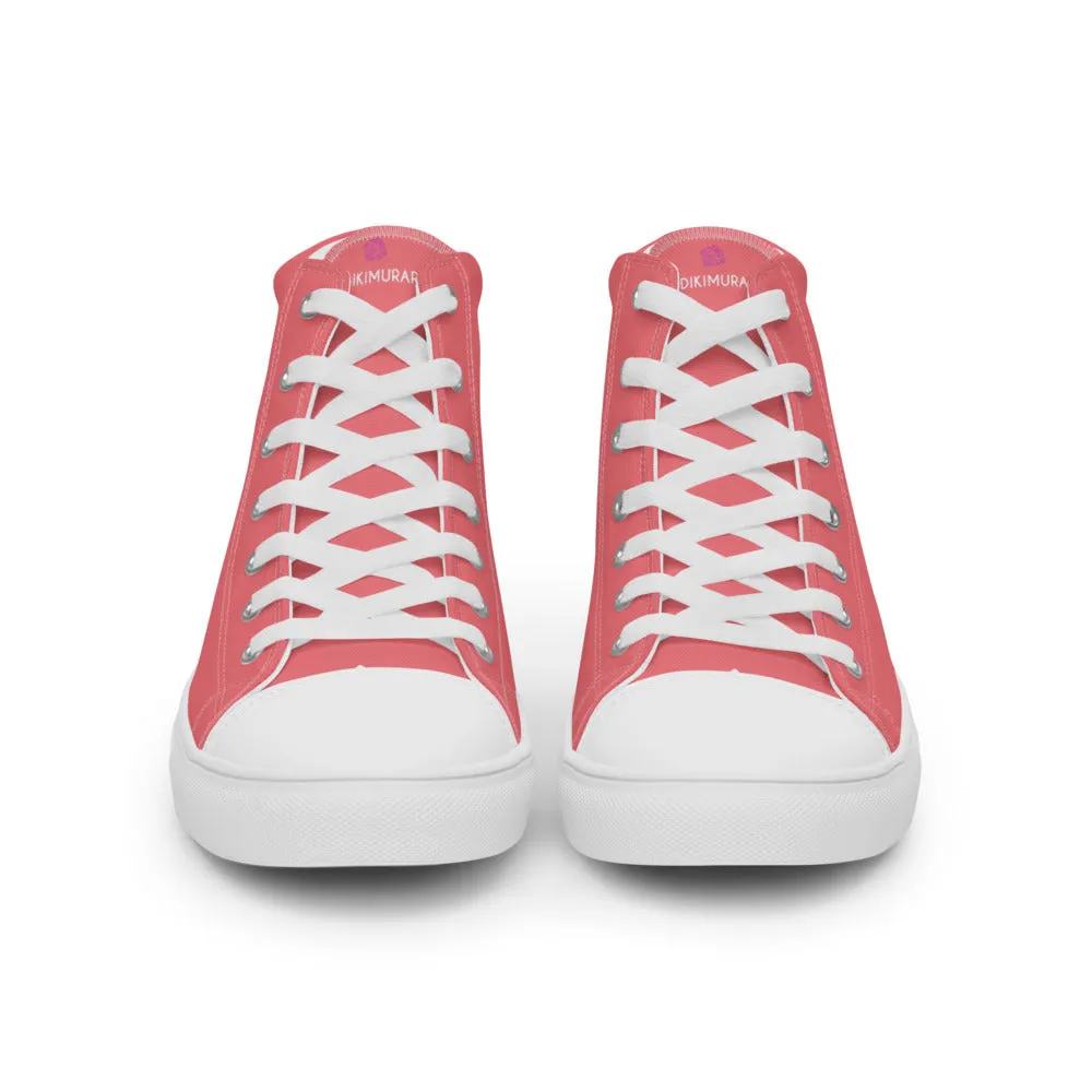 Pink Men's High Top Sneakers, Best Designer Fashion Solid Color Canvas Tennis Shoes For Men