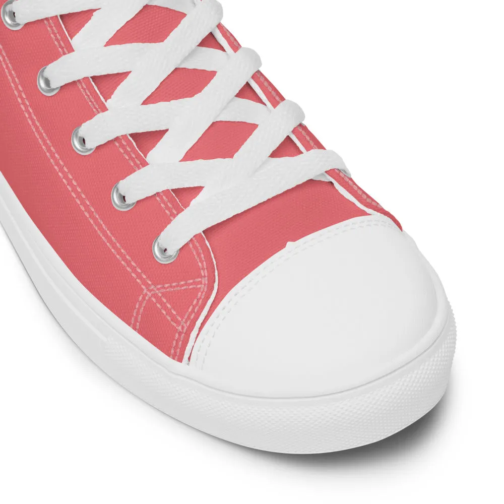 Pink Men's High Top Sneakers, Best Designer Fashion Solid Color Canvas Tennis Shoes For Men