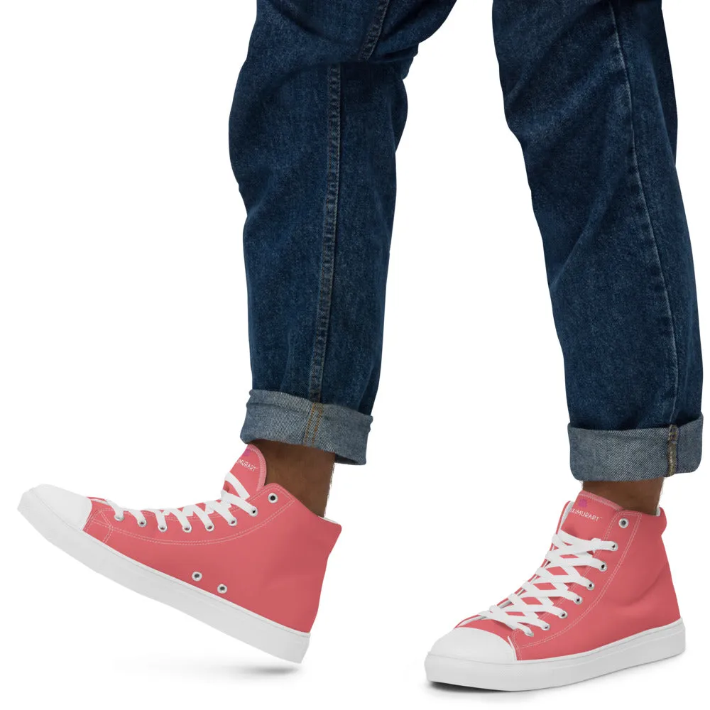 Pink Men's High Top Sneakers, Best Designer Fashion Solid Color Canvas Tennis Shoes For Men