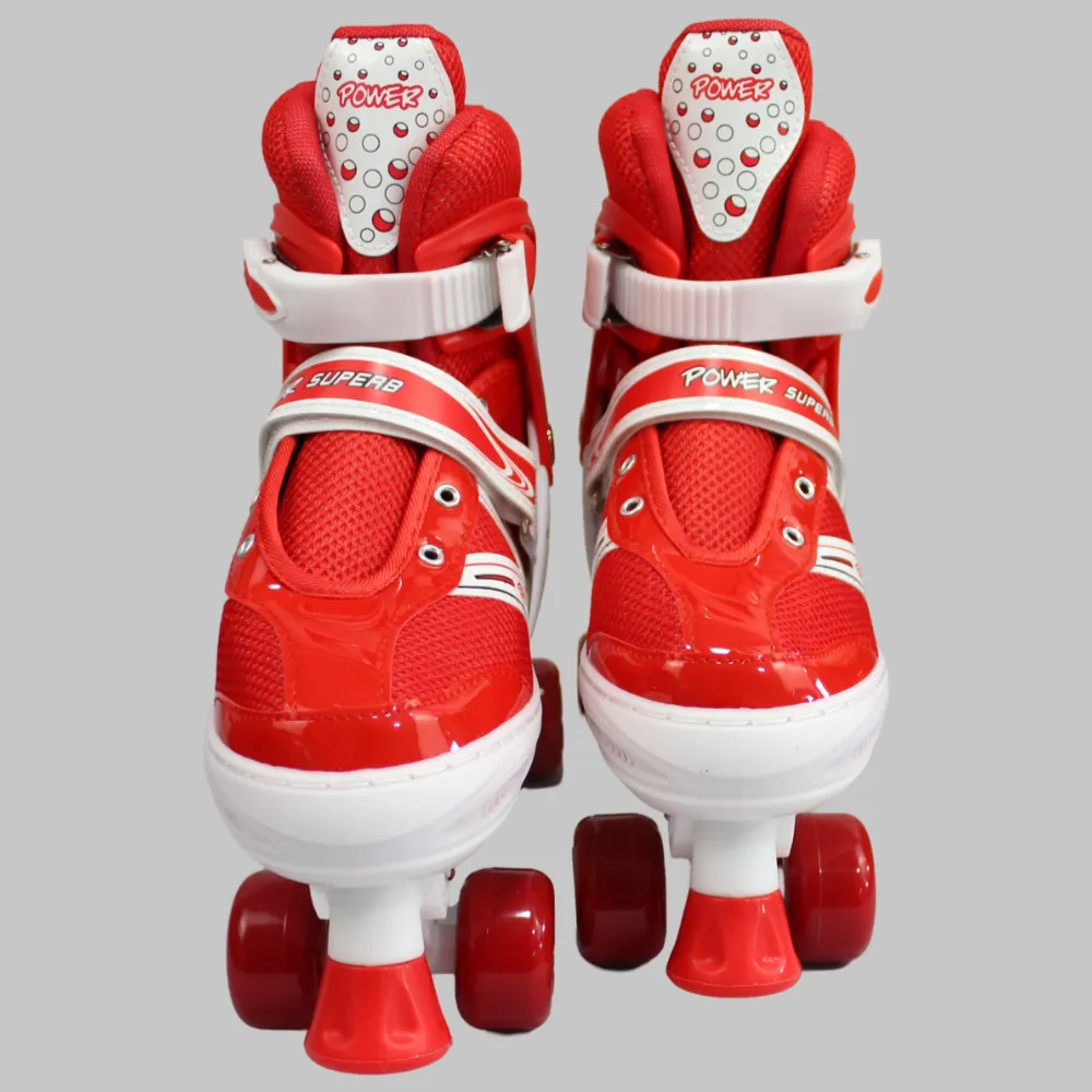 Power Superb Adjustable Roller Skate Shoes 2-Rows 4-Wheels (Large, Red)