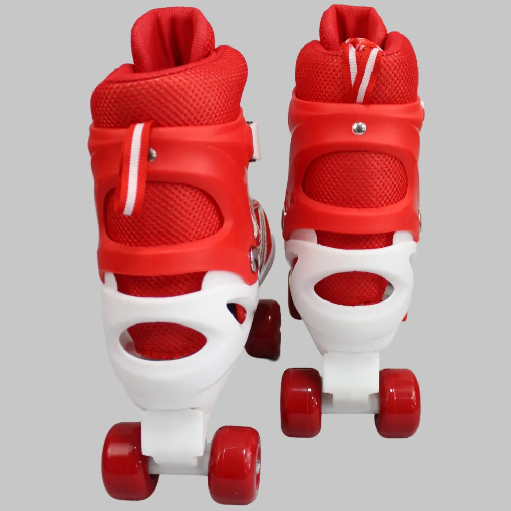 Power Superb Adjustable Roller Skate Shoes 2-Rows 4-Wheels (Large, Red)