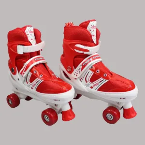 Power Superb Adjustable Roller Skate Shoes 2-Rows 4-Wheels (Large, Red)