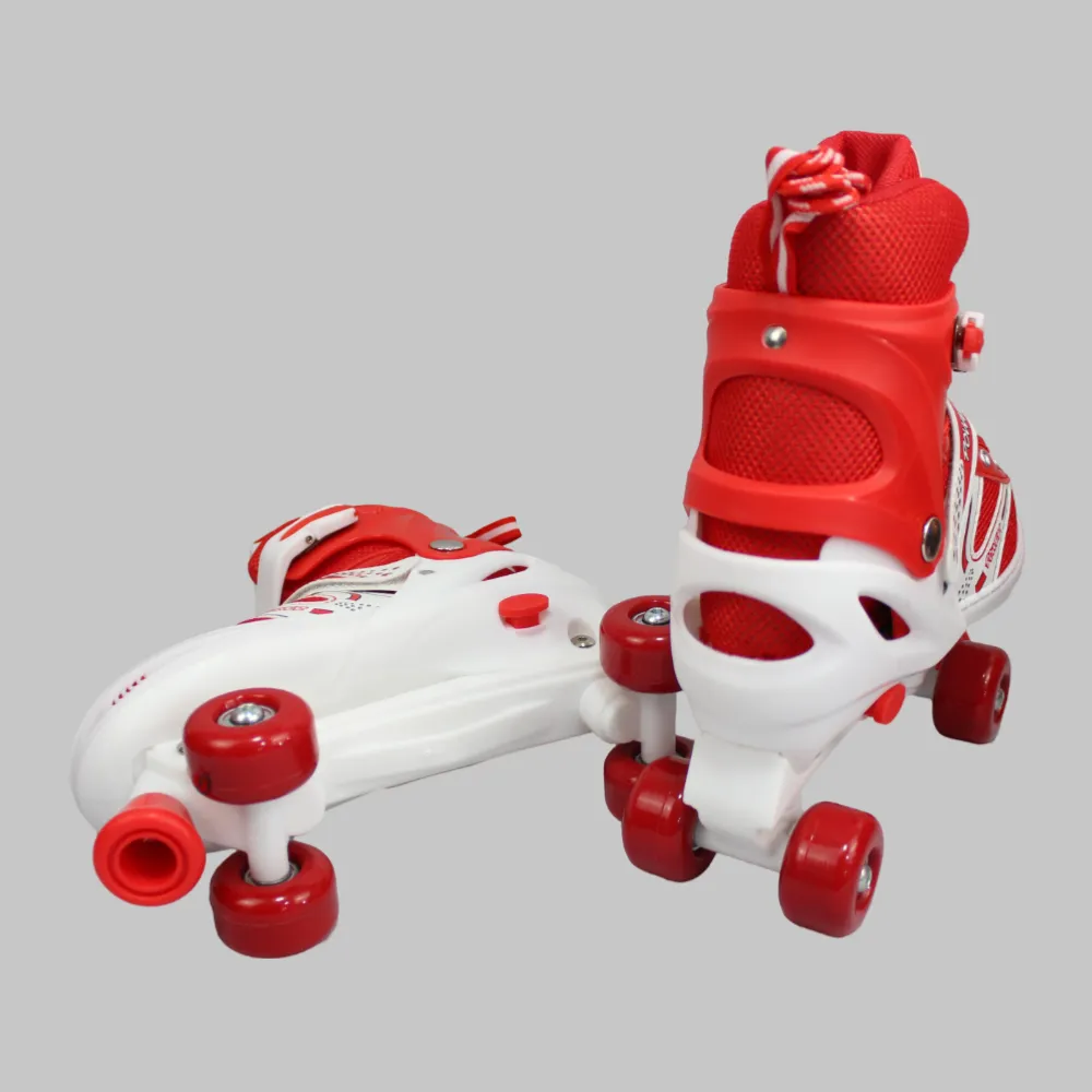 Power Superb Adjustable Roller Skate Shoes 2-Rows 4-Wheels (Large, Red)