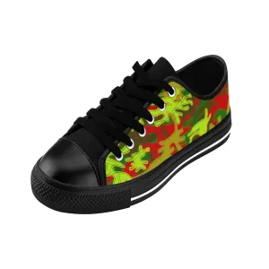 Red Green Camo Men's Sneakers, Red Green Camouflage Military Print Premium Men's Low Top Canvas Sneakers Shoes