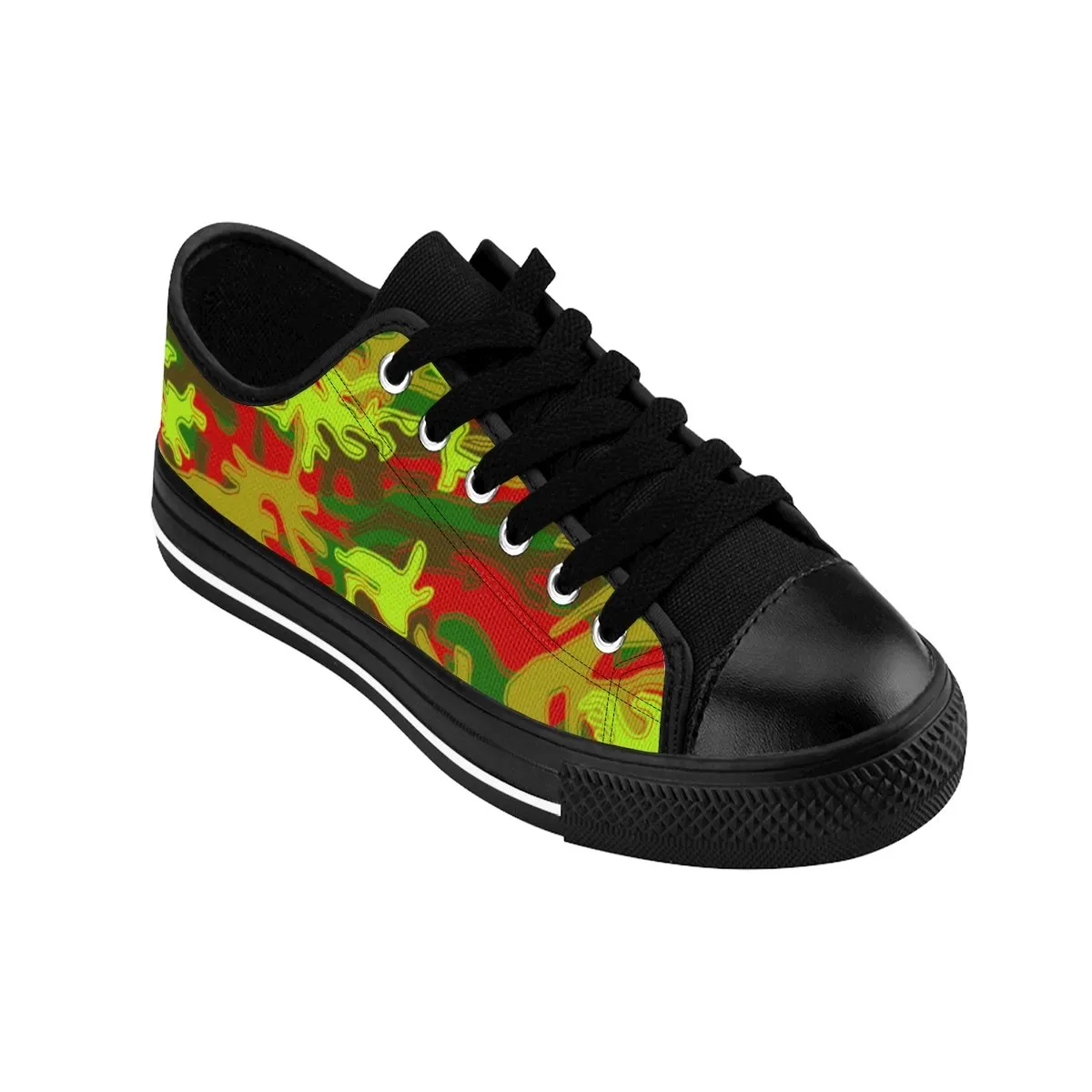 Red Green Camo Men's Sneakers, Red Green Camouflage Military Print Premium Men's Low Top Canvas Sneakers Shoes