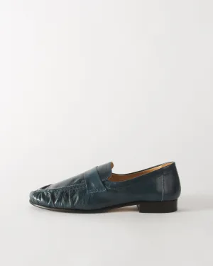 Ruched Loafer Leather Petroleo