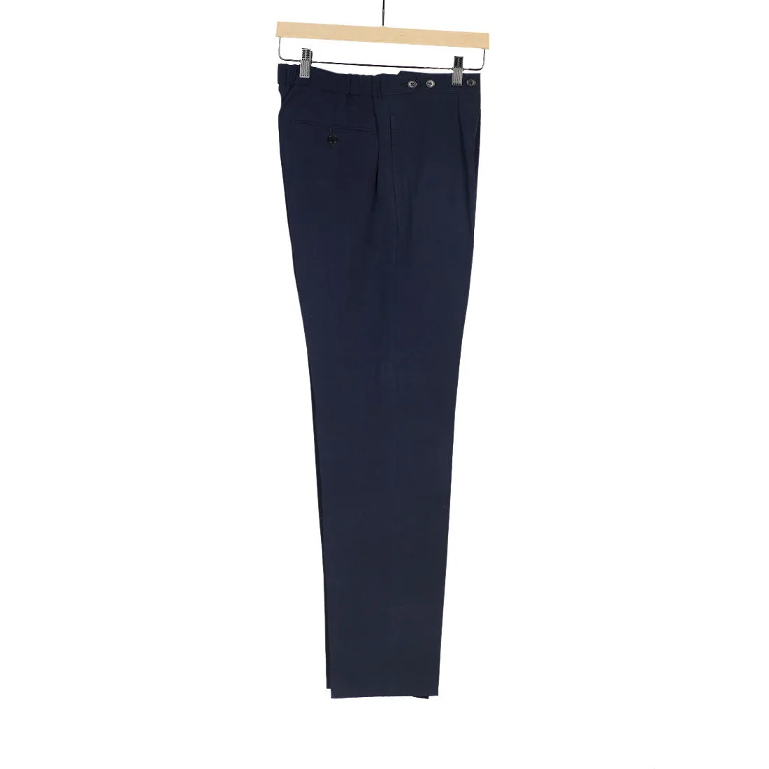 Side tab easy pants in navy cotton canvas