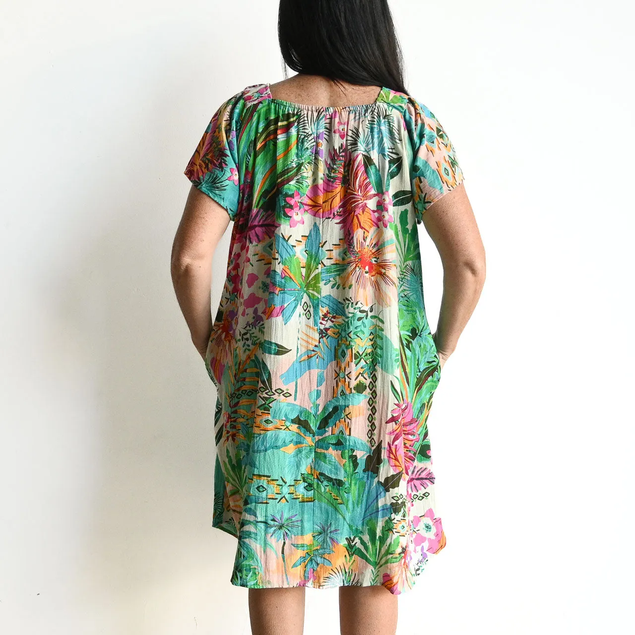 Square Neck Smock Dress by Orientique Australia - Hanalei - 91002