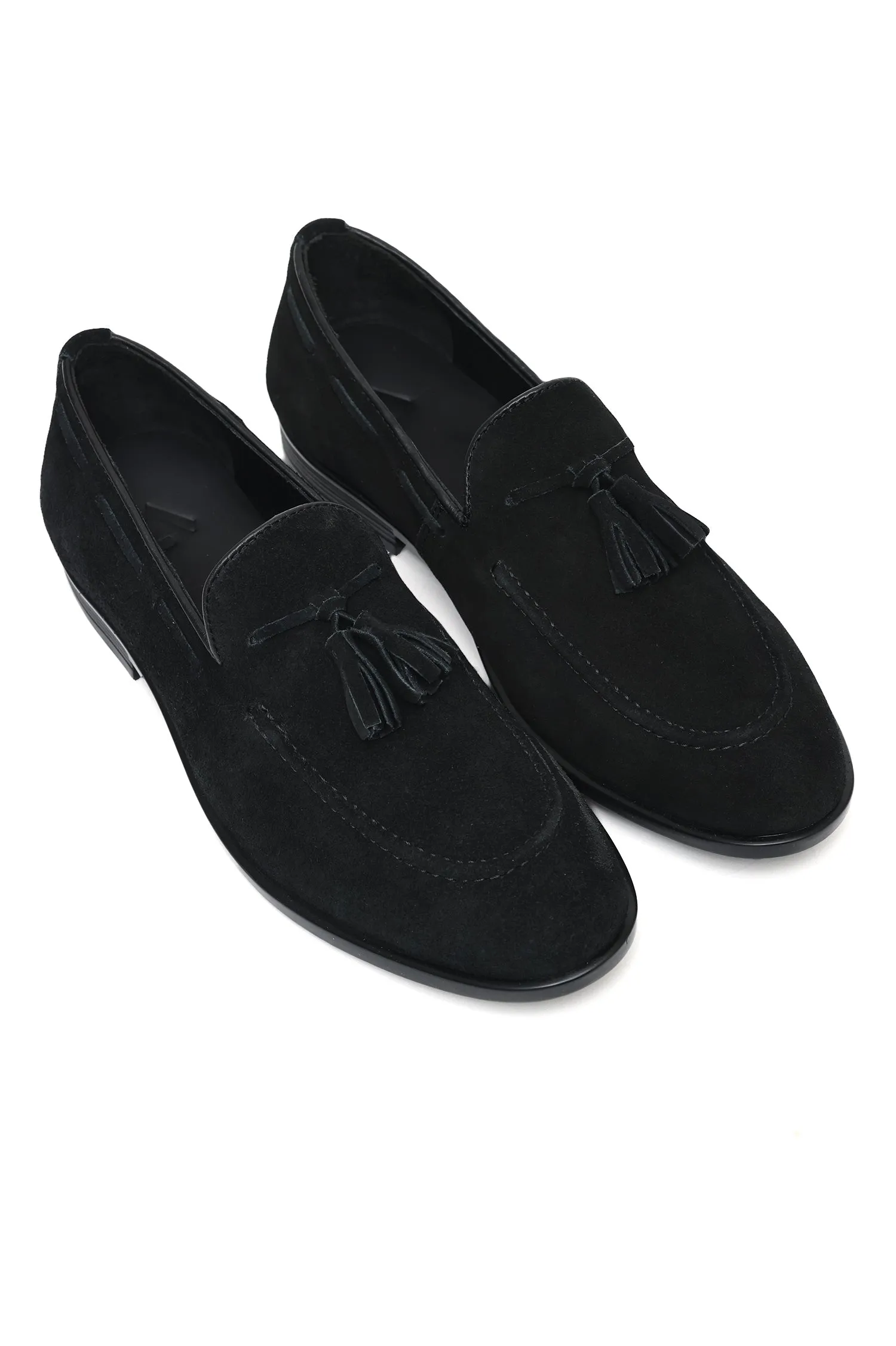 SUEDE LOAFERS WITH TASSELED-BLACK