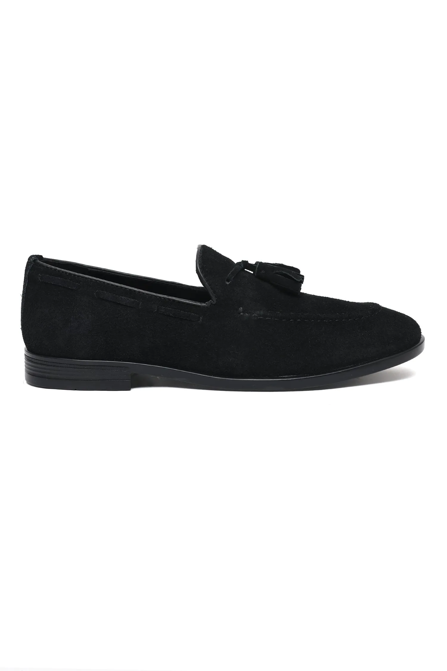 SUEDE LOAFERS WITH TASSELED-BLACK