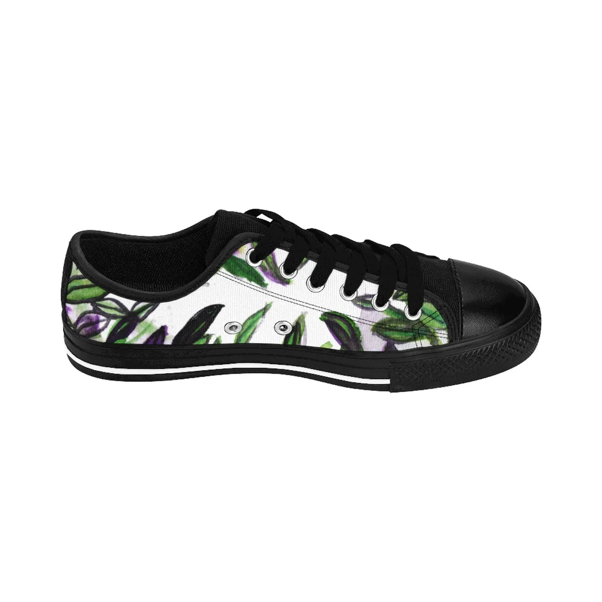 Tropical Ladies Sneakers, Green Tropical Leaves Print Low Top Women's Sneakers Shoes