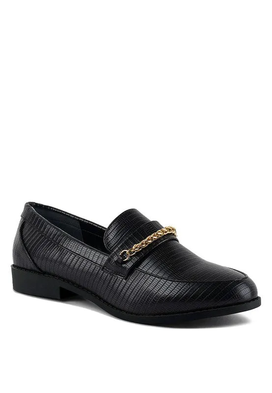 Vouse Low Block Loafers Adorned With Golden Chain